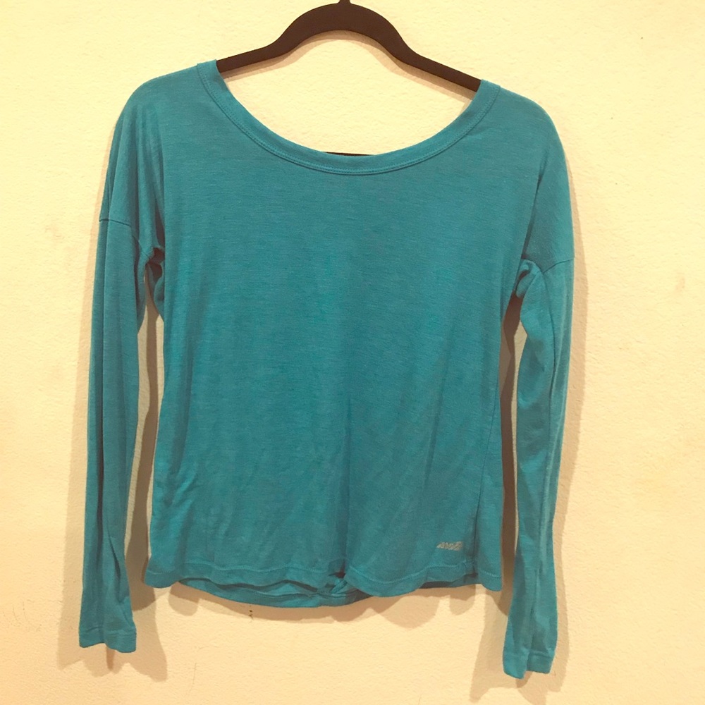 Turquoise Teal Long-Sleeve Open-Back Top